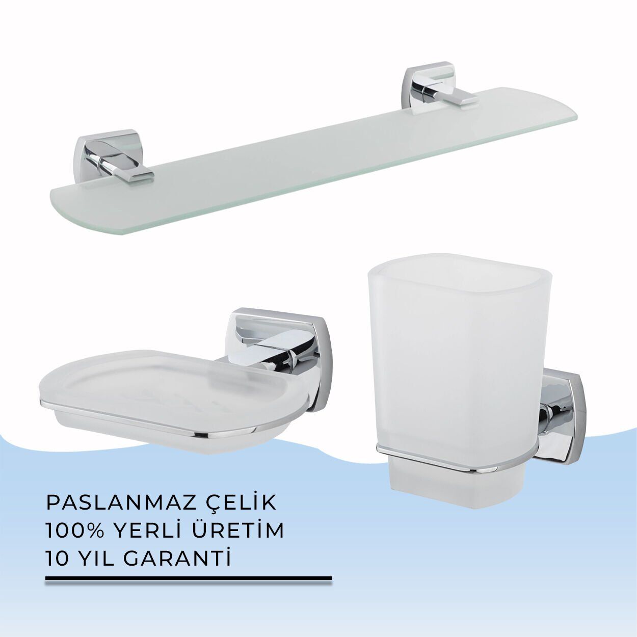 İGK YAPI - Çelik Banyo Milano Banyo Aksesuar Seti - 20 (3 Parça)