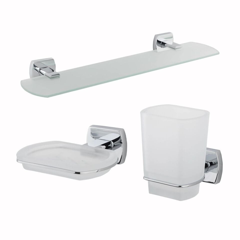 İGK YAPI - Çelik Banyo Milano Banyo Aksesuar Seti - 20 (3 Parça)