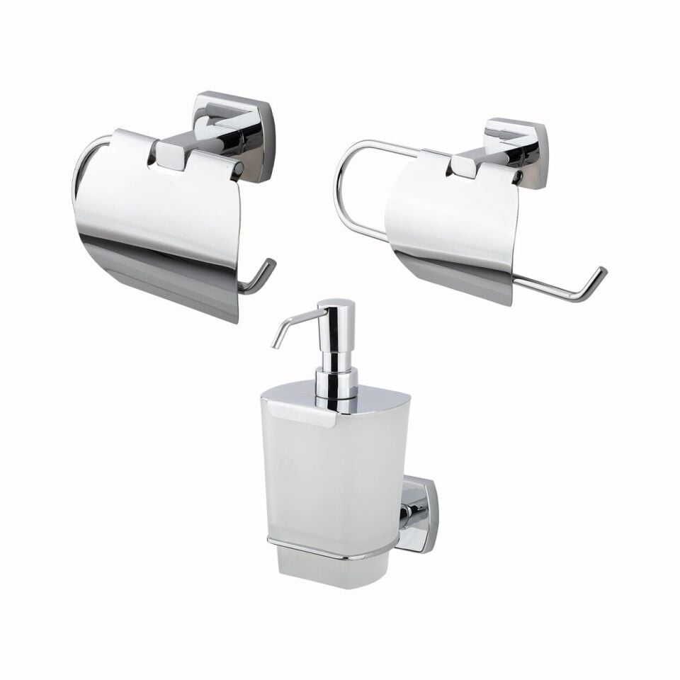 İGK YAPI - Çelik Banyo Milano Banyo Aksesuar Seti - 21 (3 Parça)