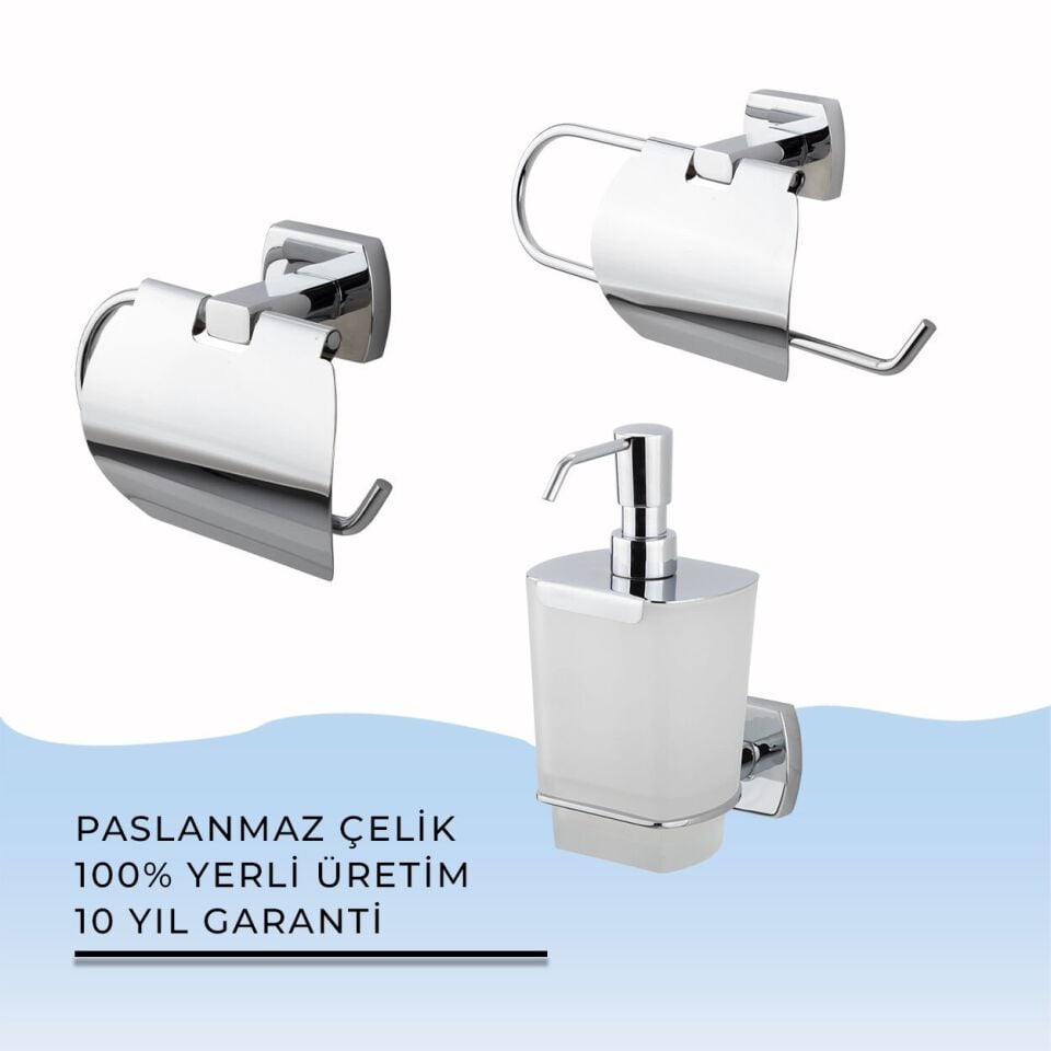 İGK YAPI - Çelik Banyo Milano Banyo Aksesuar Seti - 21 (3 Parça)
