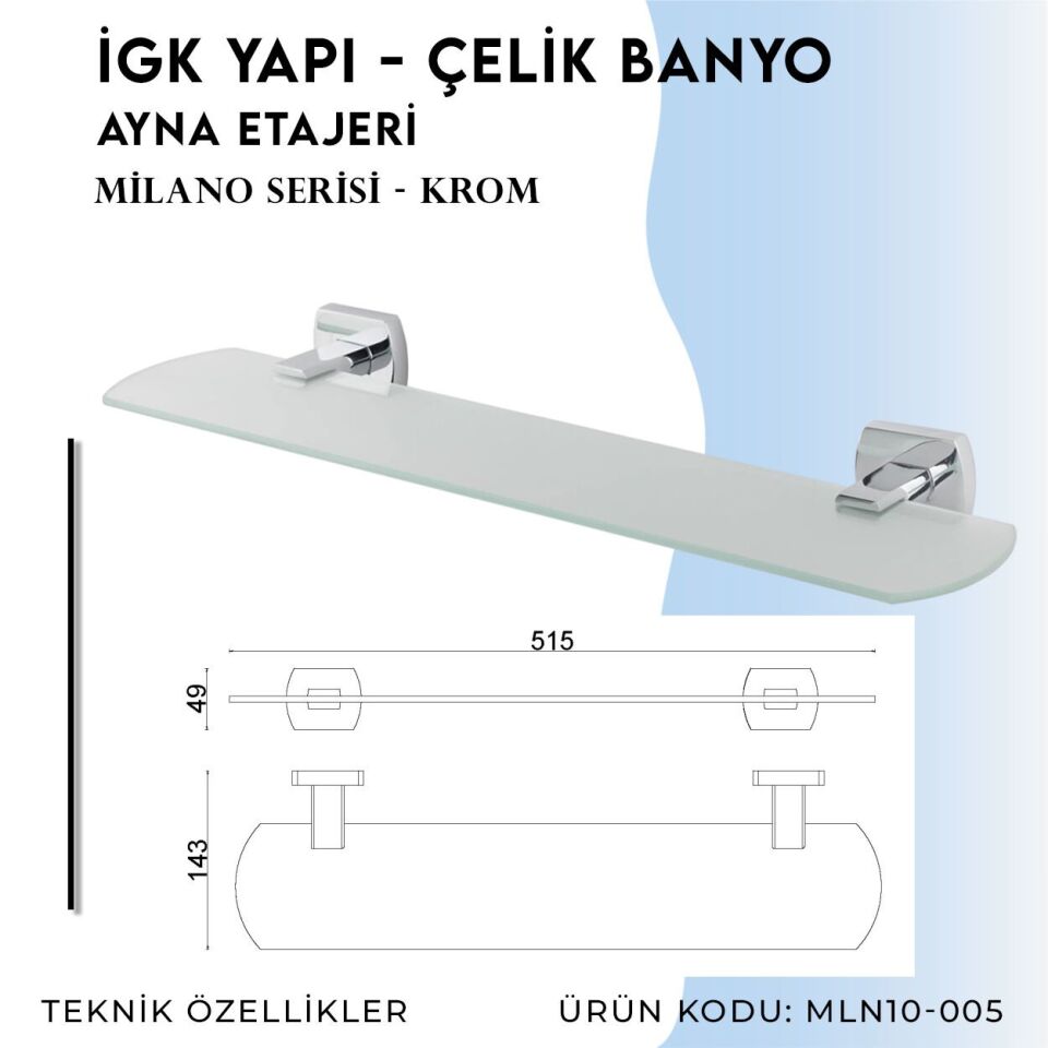 BANYOLİA - Çelik Banyo Milano Ayna Etajeri (MLN10-005)
