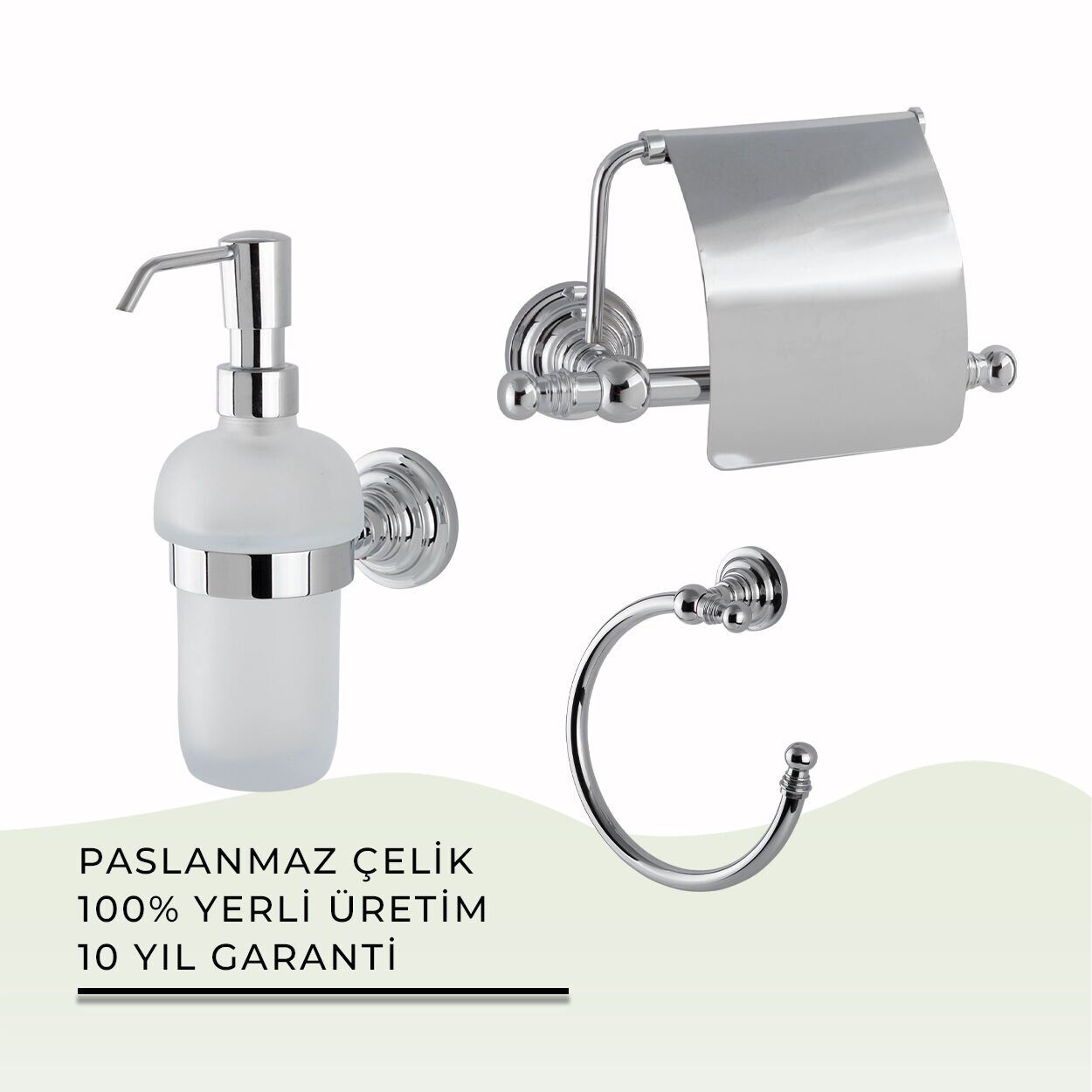 İGK YAPI - Çelik Banyo Ottoman Banyo Aksesuar Seti - 24 (3 Parça)