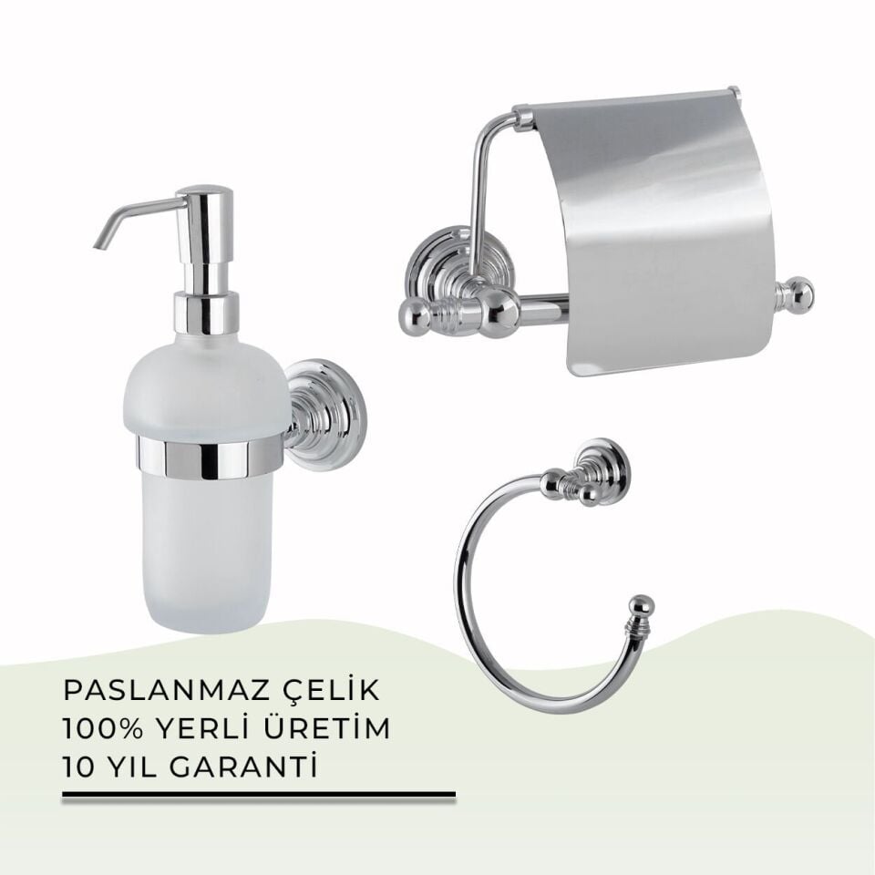 İGK YAPI - Çelik Banyo Ottoman Banyo Aksesuar Seti - 24 (3 Parça)