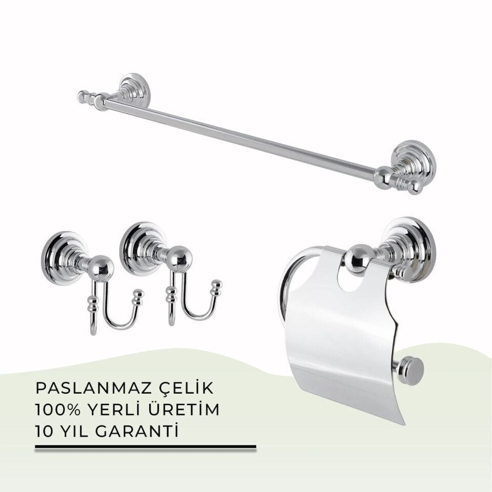 İGK YAPI - Çelik Banyo Ottoman Banyo Aksesuar Seti - 25 (4 Parça)