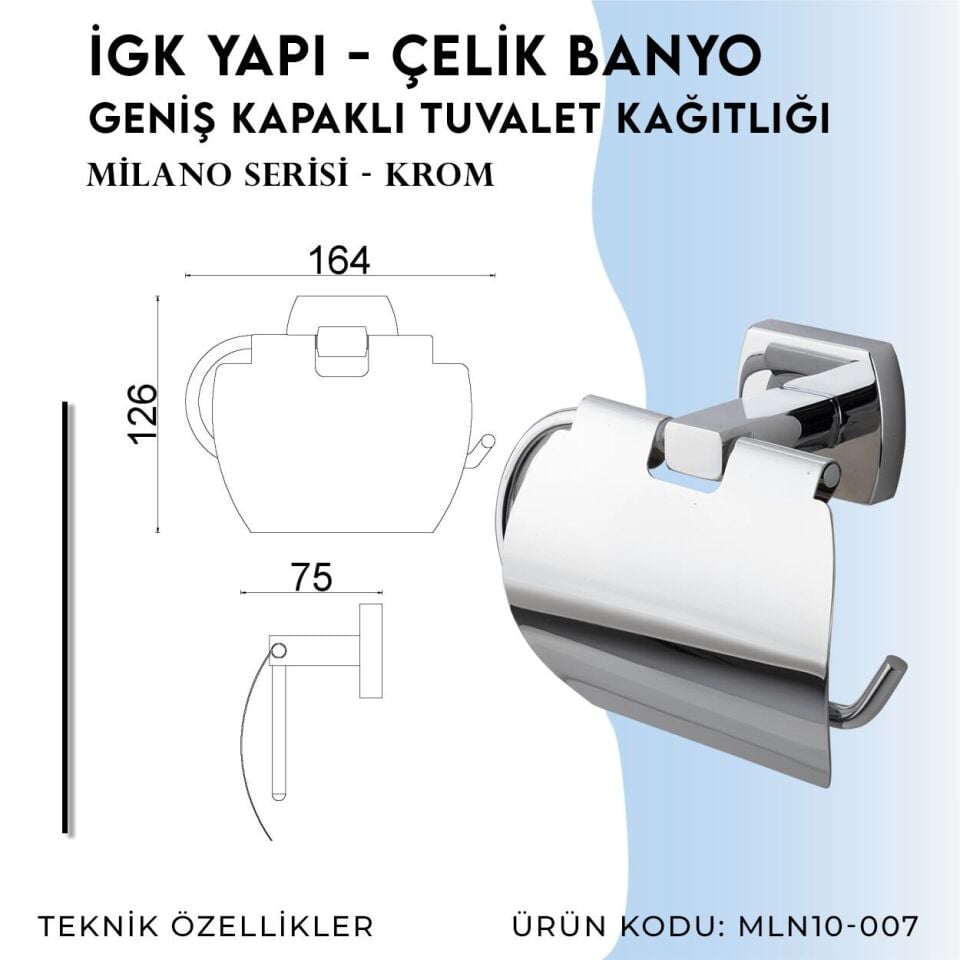 BANYOLİA - Çelik Banyo Milano Geniş Kapaklı Tuvalet Kâğıtlığı (MLN10-007)