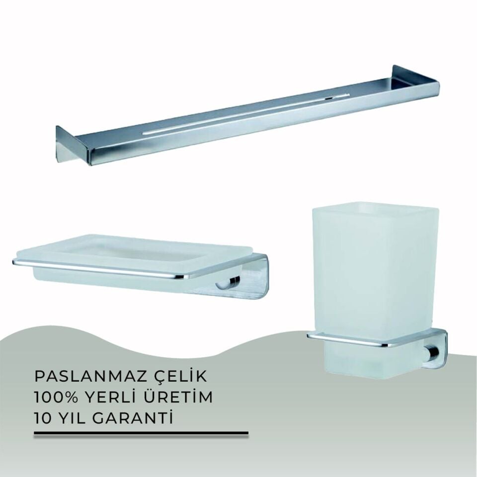 İGK YAPI - Çelik Banyo Paris Banyo Aksesuar Seti - 26 (3 Parça)