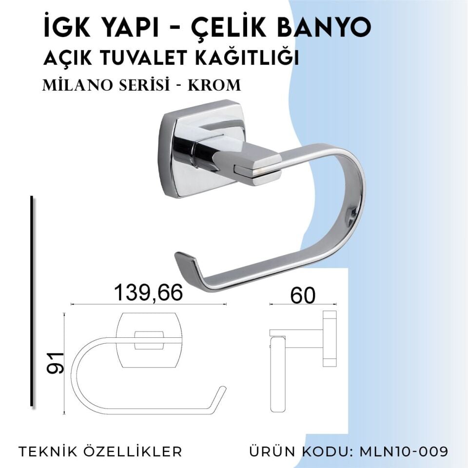 BANYOLİA - Çelik Banyo Milano Açık Tuvalet Kâğıtlığı (MLN10-009)