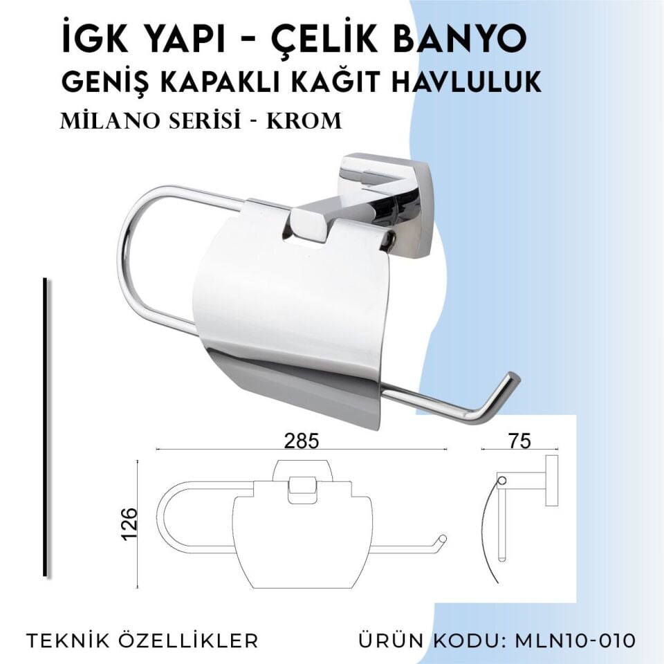 BANYOLİA - Çelik Banyo Milano Geniş Kapaklı Kağıt Havluluk (MLN10-010)
