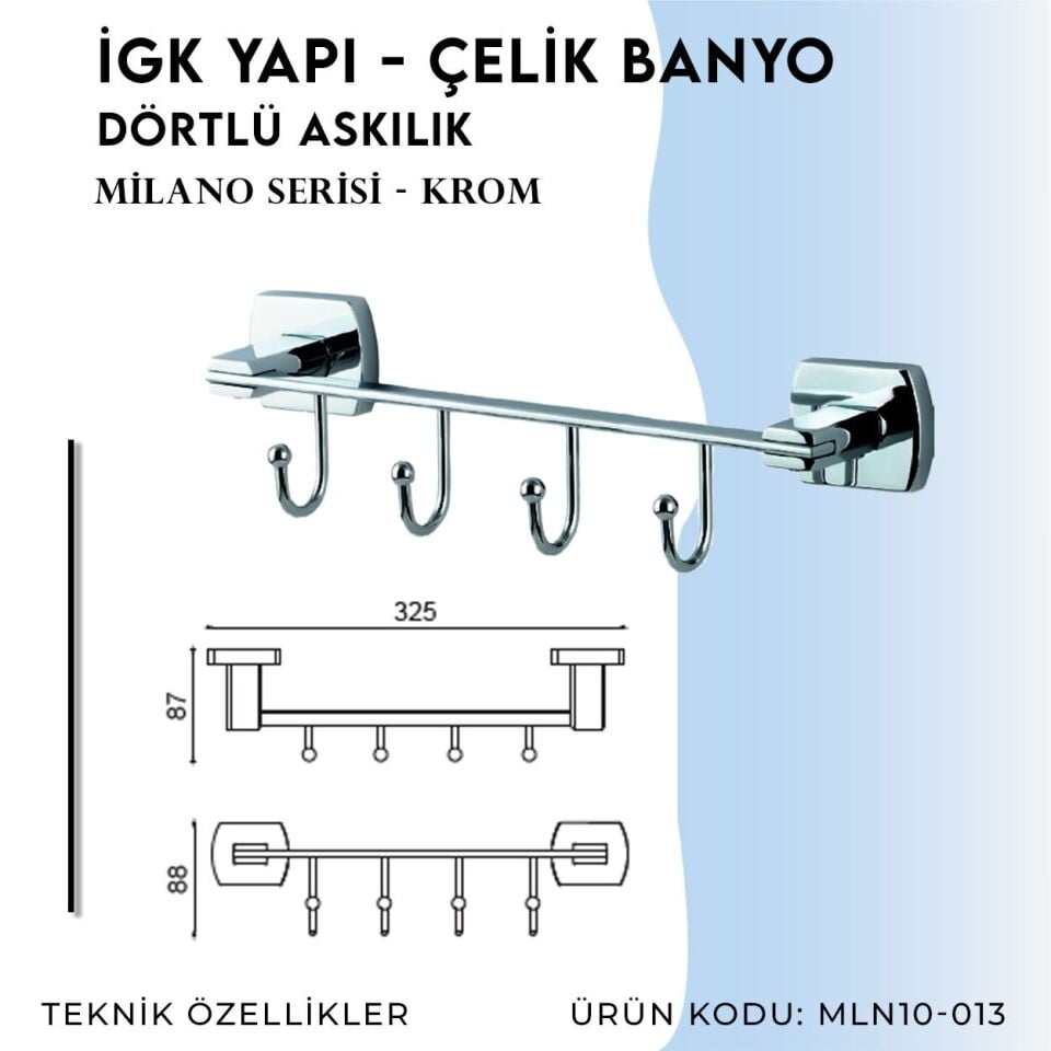 BANYOLİA - Çelik Banyo Milano Dörtlü Askılık (MLN10-013)
