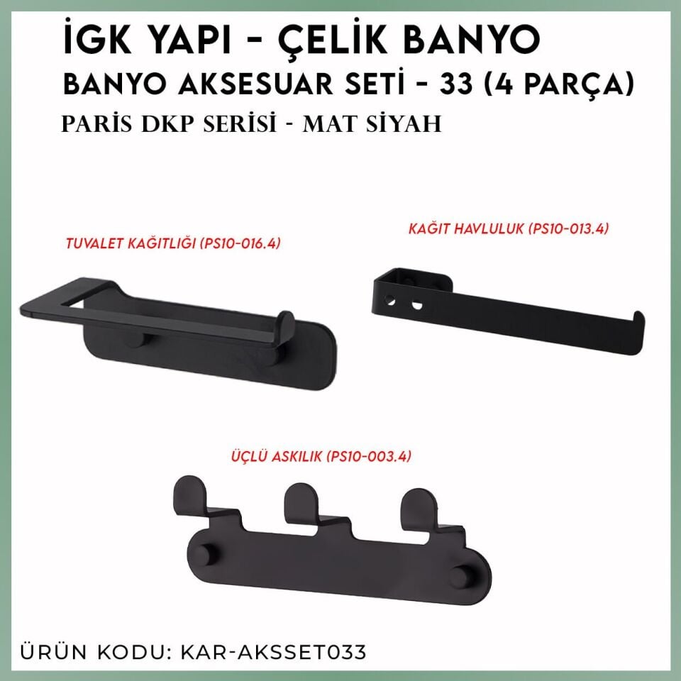İGK YAPI - Çelik Banyo Paris DKP Banyo Aksesuar Seti - 33 (3 Parça)