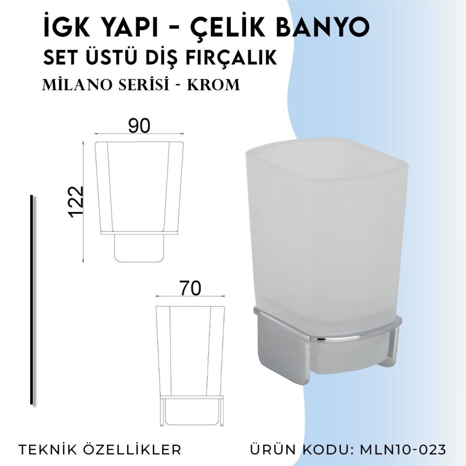 BANYOLİA - Çelik Banyo Milano Set Üstü Diş Fırçalık (MLN10-023)