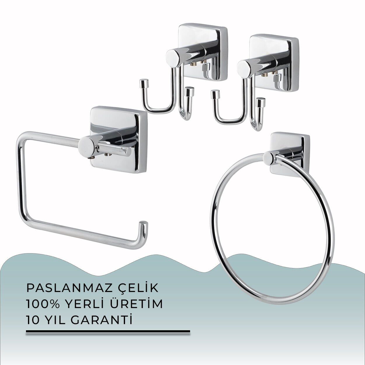 İGK YAPI - Çelik Banyo Vizyon Banyo Aksesuar Seti - 41 (3 Parça)