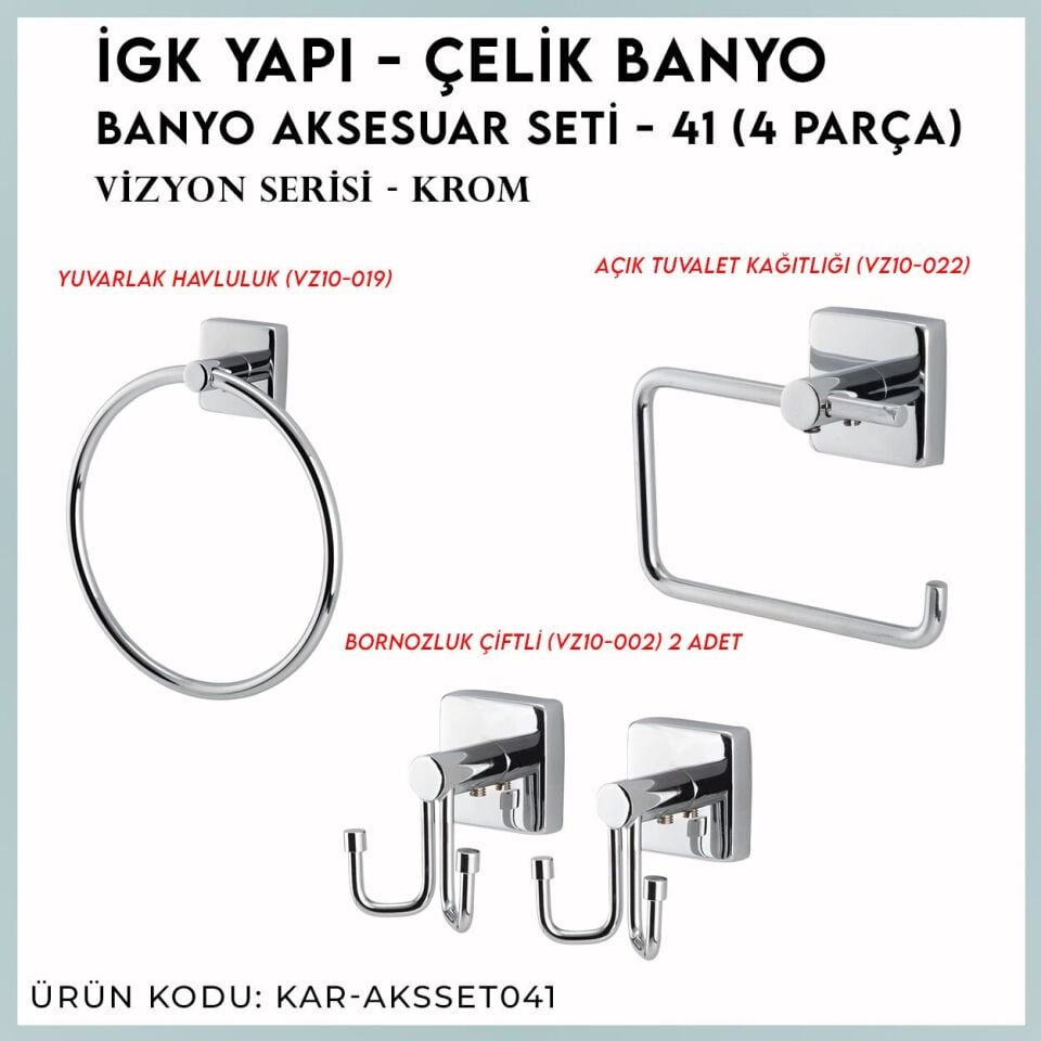 İGK YAPI - Çelik Banyo Vizyon Banyo Aksesuar Seti - 41 (3 Parça)