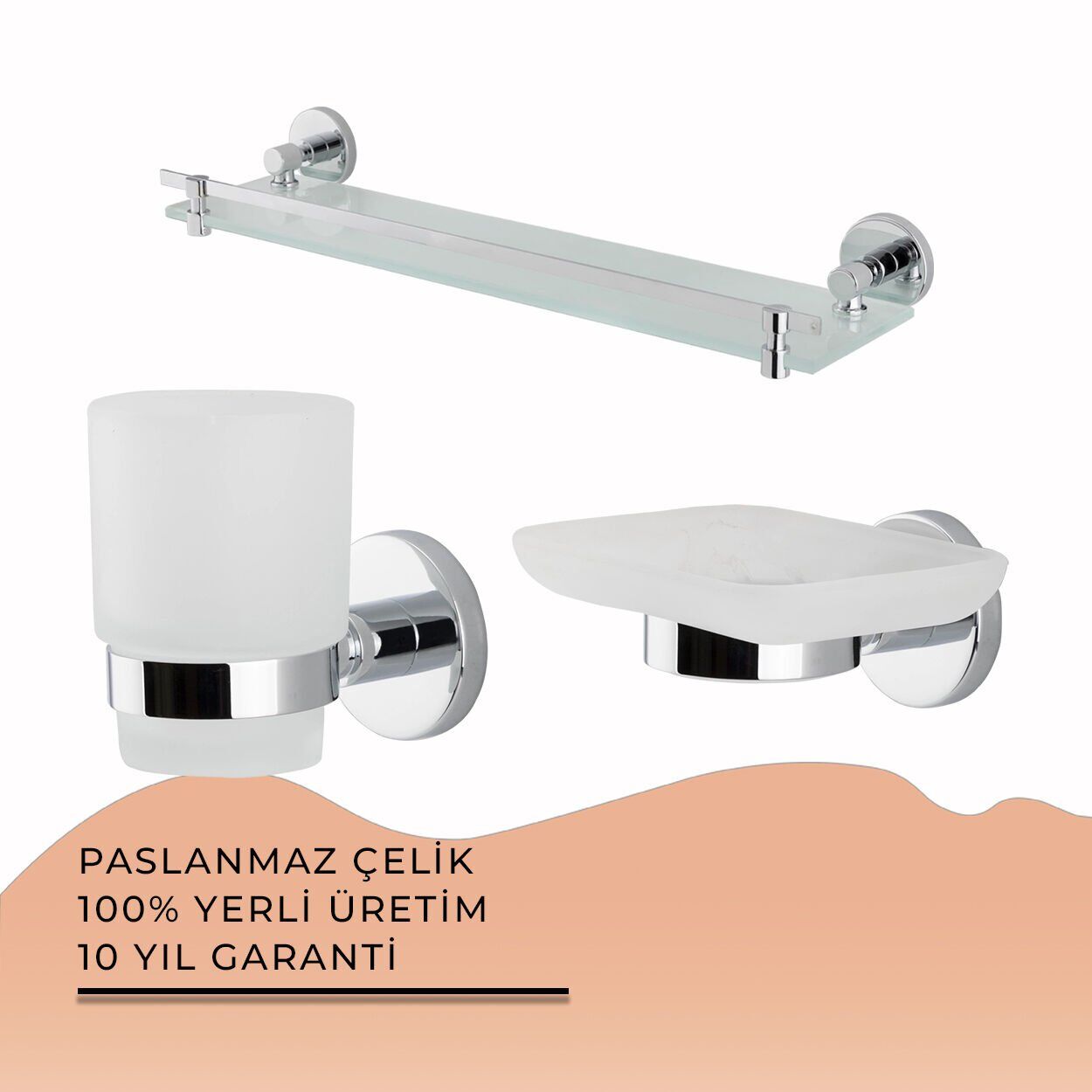 İGK YAPI - Çelik Banyo Flora Banyo Aksesuar Seti - 42 (3 Parça)
