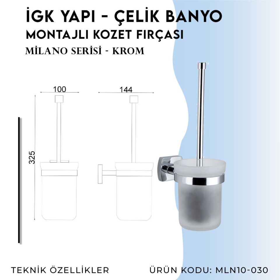 BANYOLİA - Çelik Banyo Milano Montajlı Klozet Fırçası (MLN10-030)