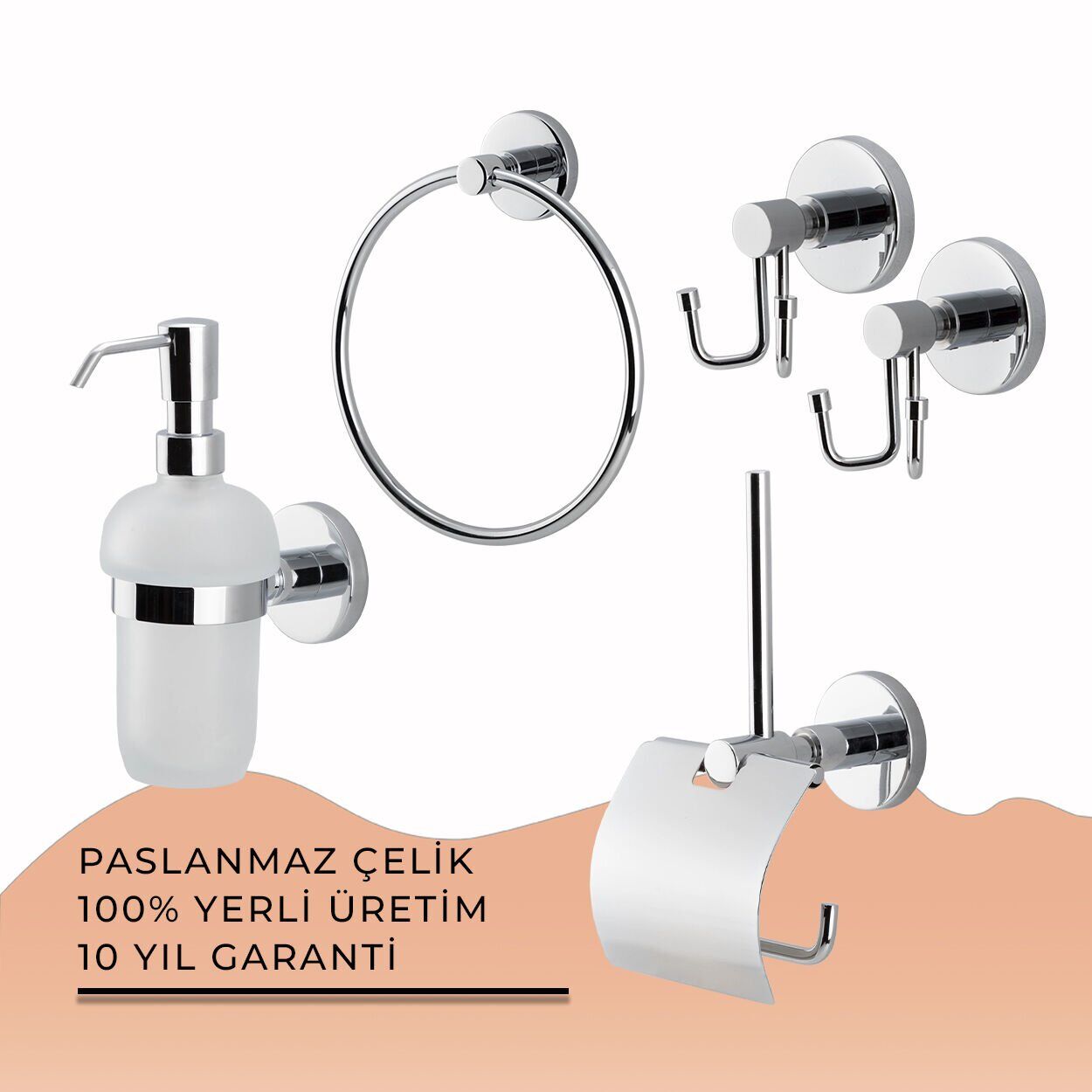 İGK YAPI - Çelik Banyo Flora Banyo Aksesuar Seti - 44 (5 Parça)