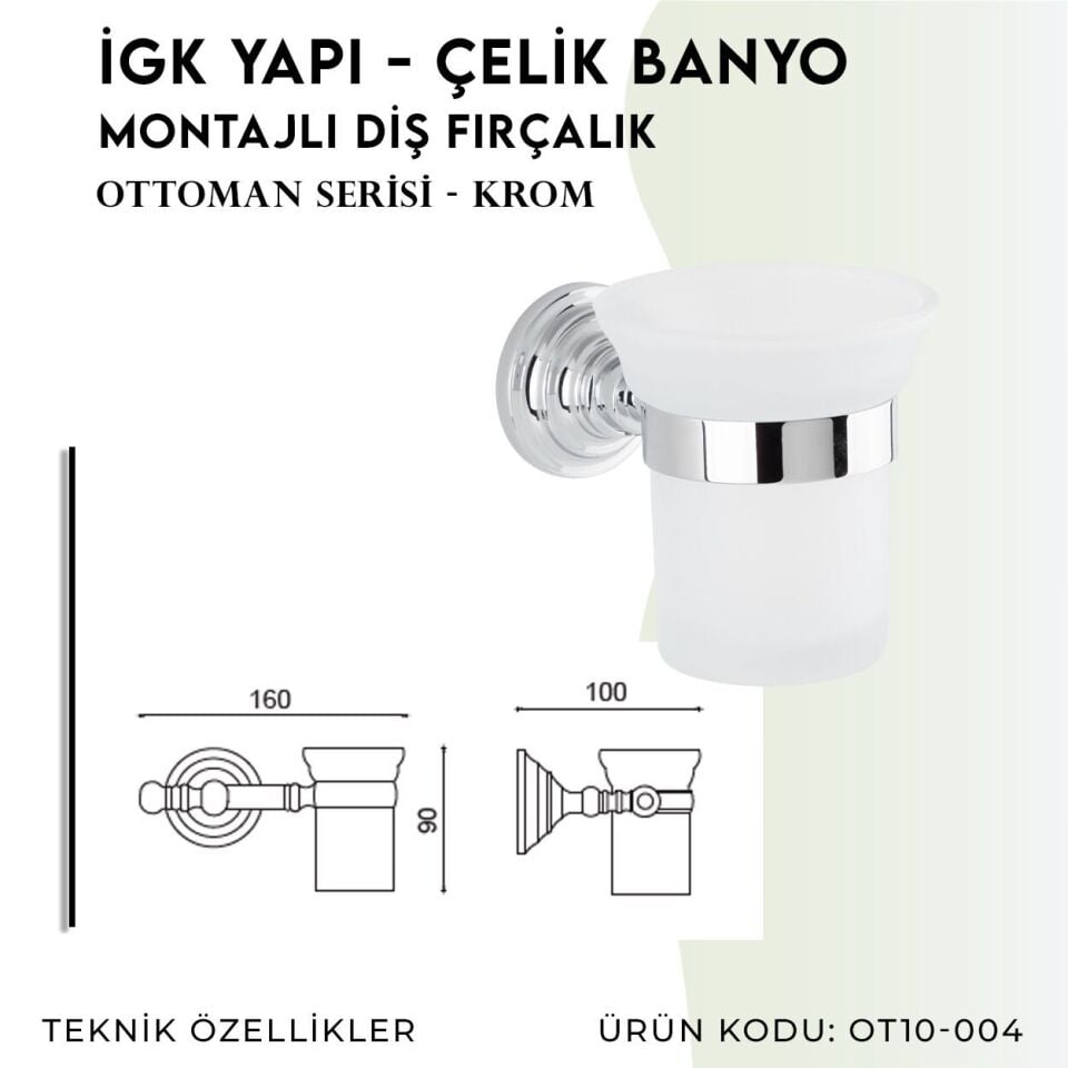 BANYOLİA - Çelik Banyo Ottoman Montajlı Diş Fırçalık (OT10-004)