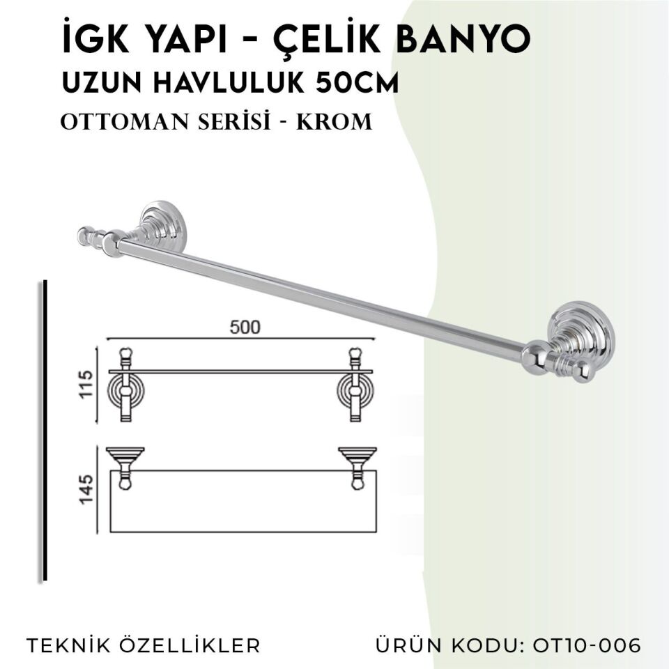 BANYOLİA - Çelik Banyo Ottoman Uzun Havluluk 50cm (OT10-006)