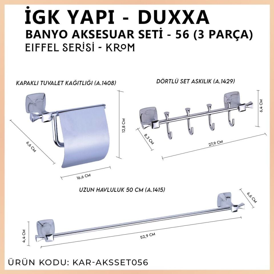 İGK YAPI - Duxxa Eiffel Banyo Aksesuar Seti - 56 (3 Parça)