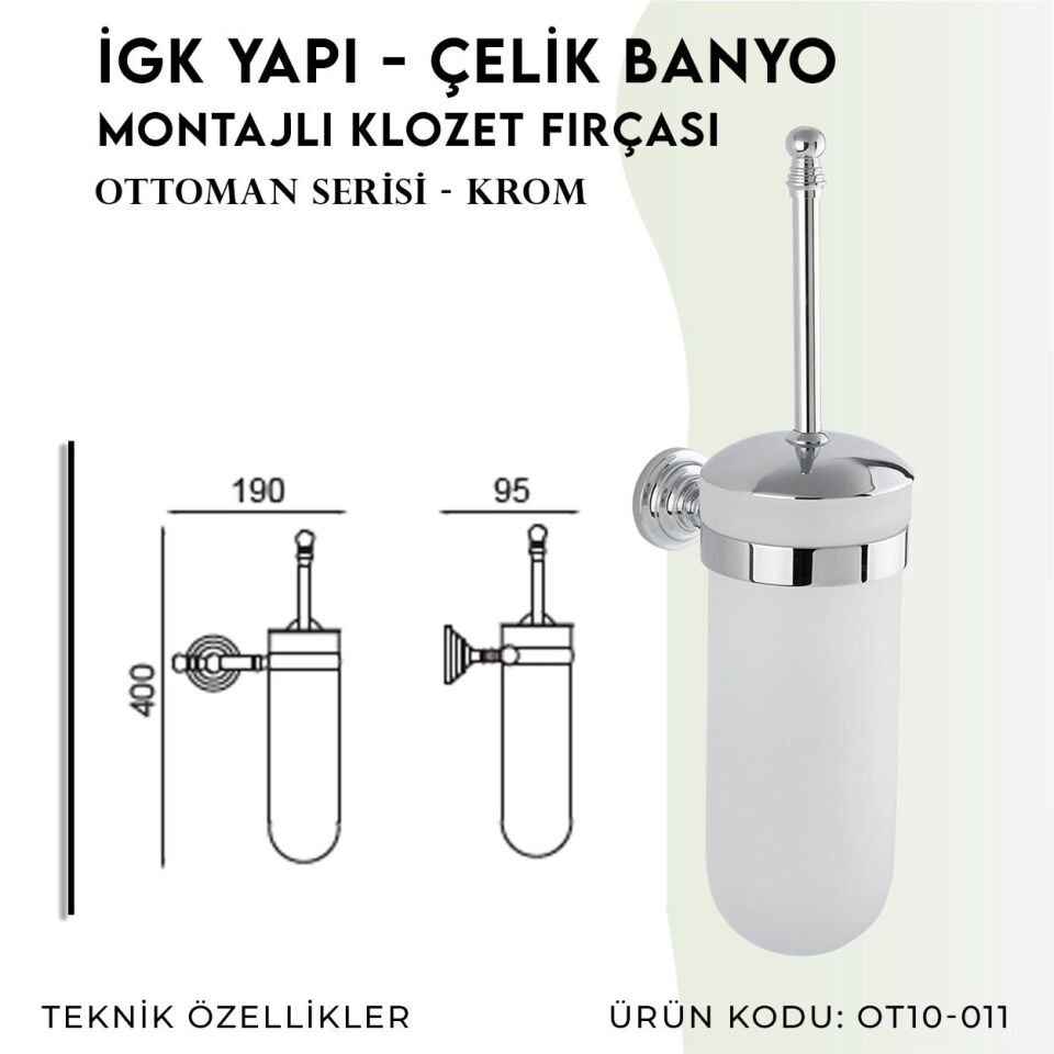 BANYOLİA - Çelik Banyo Ottoman Montajlı Klozet Fırçası (OT10-011)