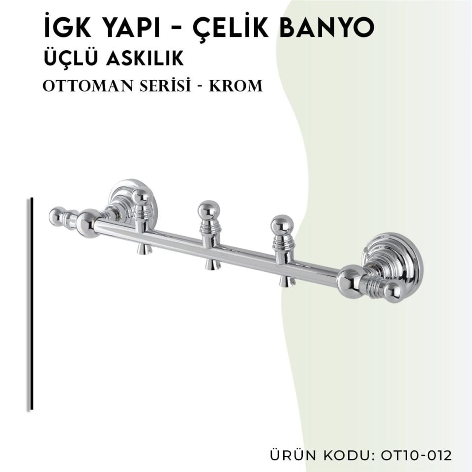 BANYOLİA - Çelik Banyo Ottoman Üçlü Askılık (OT10-012)