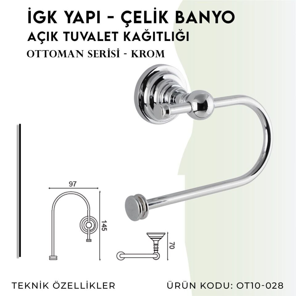 BANYOLİA - Çelik Banyo Ottoman Açık Tuvalet Kâğıtlığı (OT10-028)