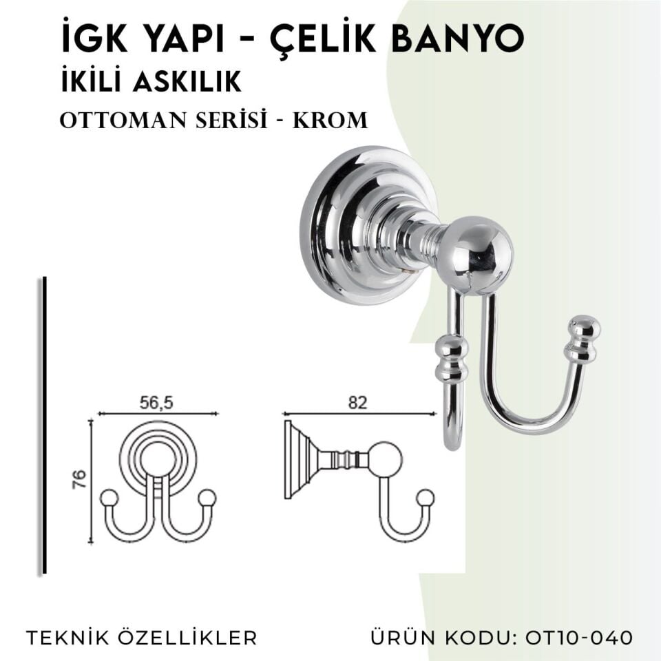 BANYOLİA - Çelik Banyo Ottoman İkili Askılık (OT10-040)