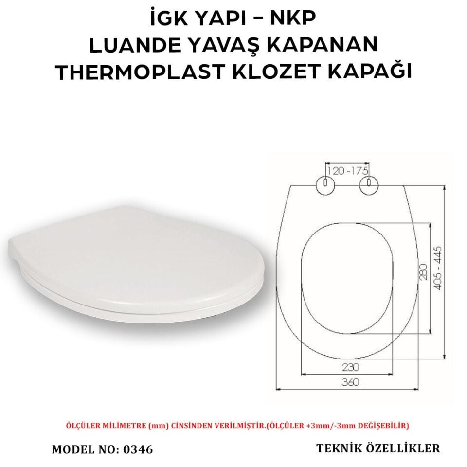 İGK YAPI - NKP 0346 LUANDE Yavaş Kapanan Thermoplast Klozet Kapağı