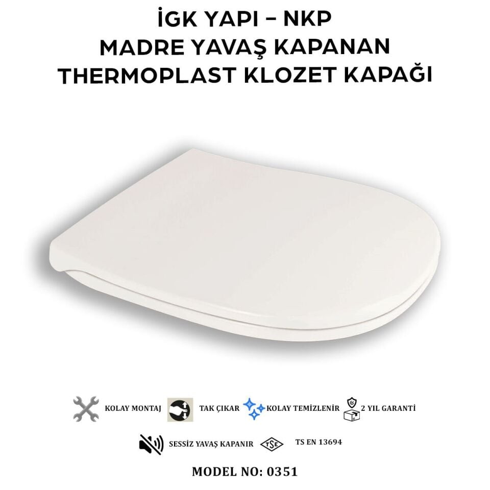 İGK YAPI - NKP 0351 MADRE Yavaş Kapanan Thermoplast Klozet Kapağı
