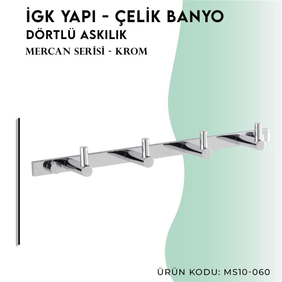 BANYOLİA - Çelik Banyo Mercan Dörtlü Askılık (MS10-060)